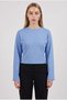Women's light blue crew neck fitted waist spanish long sleeve blouse