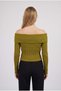 Women's olive green madonna semi-crop ribbed blouse sweater - 3