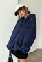 Women's Navy Blue Plain Hooded Oversize 3 Thread Threaded Loose Fit Hoodie Sweatshirt - 2