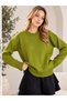 Green Crew Neck Oversized Women's Knit Sweater - 6