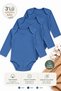 Baby Boy Blue Colored Set of 3 Cotton Seasonal Long Sleeve Bodysuits with Snap Fasteners