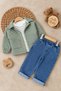 Quilted Jacket, Striped Sweatshirt, Lycra Jeans, 3-Piece Baby Boy Set - 2