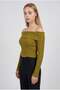 Women's olive green madonna semi-crop ribbed blouse sweater - 2