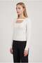 Women's White U-Neck Tape Detailed Long Sleeve Ribbed Extra Soft Blouse Body - 2