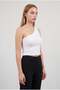 Women's white single shoulder bodycon basic tank top stretchy crop blouse - 2