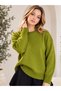 Green Crew Neck Oversized Women's Knit Sweater