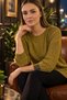 Women's Green Crew Neck Glittery Imported Thread Knit Lycra Thin Knitwear Blouse with Accessory on the Sleeve End - 4