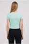 Women's Mint Color V-Neck Lycra Plain Basic Short Sleeve Crop Blouse - 3