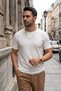Men's White Crew Neck Ribbed Knitted Straight Line Regular Fit Short Sleeve T-Shirt - 3