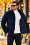 Men's Navy Blue Corduroy Jacket – Stand Collar, Zipper and Snap Fasteners - 4