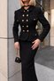 Gold Button Detailed Jacket and Midi Skirt Tweed Set - 3