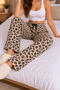Women's Leopard Printed Cotton Black Ribbon Detail Thick Single Bottom Pajamas