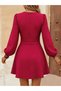 Women's long sleeve double breasted collar chain detailed short janjan crepe dress - 3