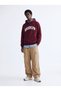 Relaxed Fit Letter Print Hooded Burgundy Sweatshirt