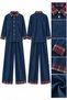 Plaid Detailed Denim Double Suit Dark Blue - 7