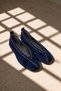 Vanesya Navy Blue Women's Genuine Leather Suede Trok Detailed Ballerina Shoes