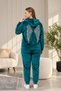 Moda Plus Size Velvet Lycra Hooded Tracksuit Set with Angel Wing Stones and Zipper on the Back