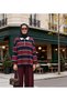 Lora Polo Collar Striped Oversize Two-Piece Set Claret Red - 4
