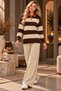 New Season Women's Thick Striped Heart Embroidered Detail Tricot Set - 3