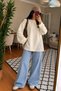 Women's Cream Lace Detail Casual and Comfortable Very Stylish Oversize Tunic Blouse - 3