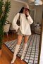 Women's Cream Lace Detail Casual and Comfortable Very Stylish Oversize Tunic Blouse - 4
