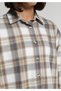 Regular Fit Shirt Neck Plaid Women's Beige Long Sleeve Shirt - 5