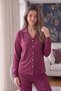 Burgundy Mini Corazon Patterned Knitted Front Buttoned Long Sleeve Women's Pajama Set - 5