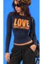 Love Despite Everything Printed Navy Blue Women's Long Sleeve Crew Neck Slim Fit T-Shirt