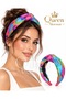 Color Wave Colorful Satin Knotted Crown Pink Blue Tie-Dye Patterned Wide Padded Women's Crown