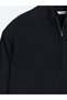 Navy Blue Polo Neck Plain Knit Wool Blended Sweater - 8