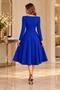 Women's Long Sleeve Double Breasted Collar Pleated Flared Flounce Midi Length Janjan Crepe Dress - 2