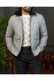 Italian Style Classic Mold Lapel Fur Collar Wool Blend Men's Coat Gray T14729