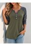 Women's long sleeve v-neck buttoned viscose blouse - 3