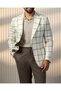 Slim Fit Mono Collar Pocket Checkered Thick Texture Wool Blend Jacket Beige T20283-09 - 6