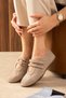 Beige Women's Genuine Leather Suede Double Strap Mary Jane Ballet Shoes - 5