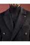 Slim Fit Double-Breasted Side Pocket Metal Buttoned Cashmere Men's Coat Black T20211-01 - 2
