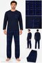 Men's Pocketed Long Sleeve Blue Plaid Printed Cotton Knitted Pajama Set - 3