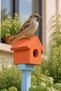 2 Pcs Decorative Wooden Bird Nest Bird House with Ground Stakes Flower Pot Balcony and Garden Ornament Orange and Blue 52cm - 3