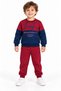 29010-26 Boy's Burgundy Navy Blue Color Block Printed Sweatshirt and Pants 2-Piece Tracksuit Set 1-4 Years