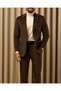 Slim Fit Mono Collar Velvet Thin Twill Men's Suit Brown T20178-03 - 4