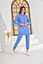 Blue Two-Yarn Long Oversize Hooded Sweatshirt with Pockets - 3