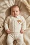 Baby Boy Cream Ecru Teddy Bear Embroidered 2-Piece Set |   100% Cotton, Polo Collar, Stylish and Comfortable Baby Com. - 2