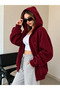 Women's Balloon Sleeve Cardigan with Hood, Full Zipper, Pockets, 100% Cotton, Winter - 2