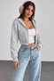 Women's Crop Hooded Three-Thread Sweatshirt Cardigan with Kangaroo Pocket (100% Cotton) - 2