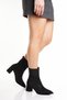Women's Black Suede Black Stone Pointed Toe Thick Heeled Boots - 2