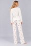 Women's Waffle Fabric Printed Patterned Crew Neck Long Sleeve Relaxed Cut Pajama Set - 4