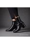 Women's Black Patent Leather Blunt Toe Stretch Heeled Boots