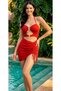 Women's Neck Tie Red Mini Gathered Skirt Nightgown - 5