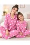 Heart Patterned Soft Mother-Daughter Matching Pink Pajama Set (This Is the Price of One Item)