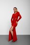 Red Double-Breasted Collared Long Dress with Belt Buckle and Slit - 2